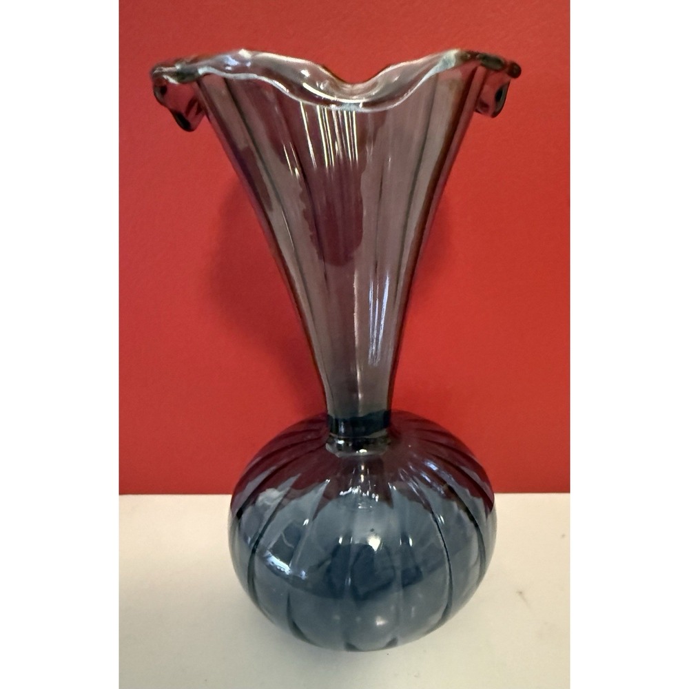 World Market Glass Blue Ruffle Neck Bud Vase Vintage Inspired plant starter root